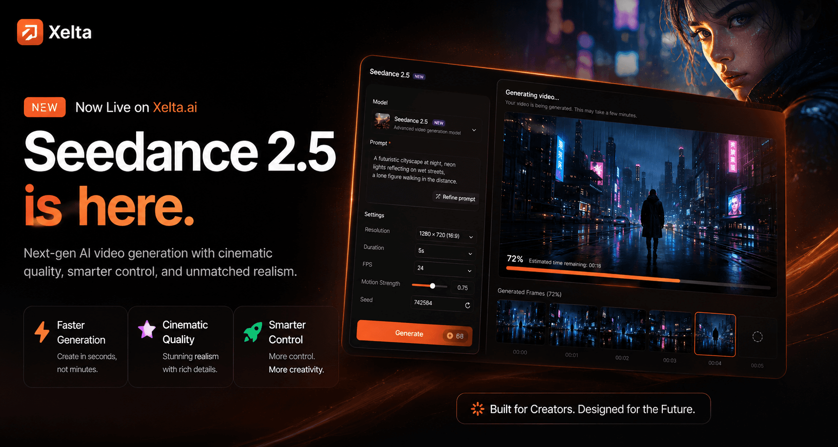 Xelta AI platform interface showing the newly launched Seedance 2.5 video generation model