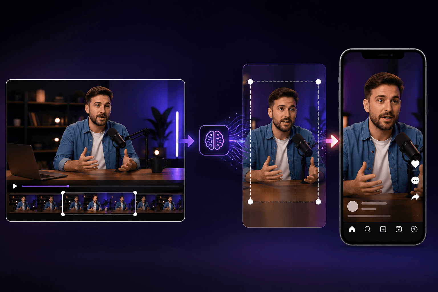 Xelta AI video reframing workflow adapting existing video for vertical social content